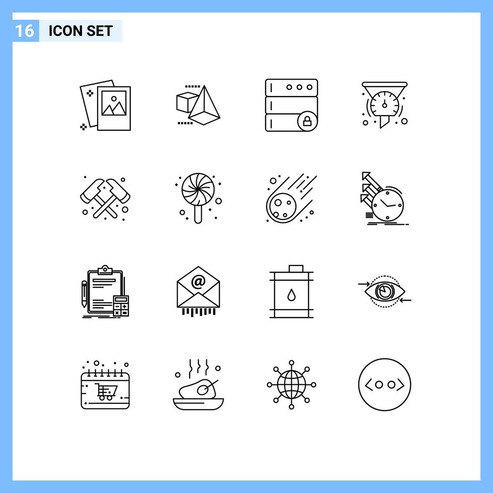 pictogram reeks van 16 gemakkelijk contouren van brand prestatie databank snelheidsmeter filters bewerkbare vector ontwerp elementen