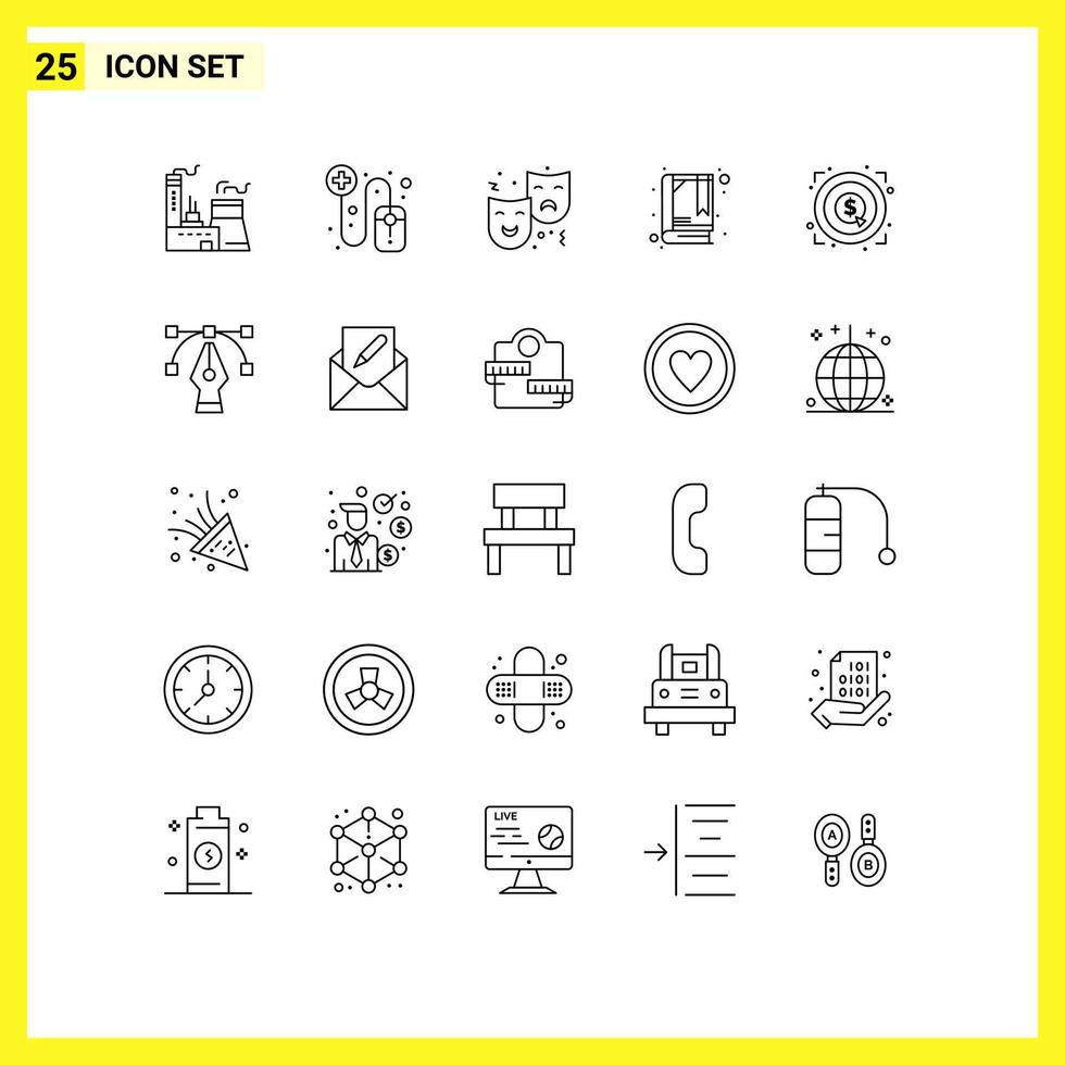 voorraad vector icoon pak van 25 lijn tekens en symbolen voor geld afzet gezicht bladwijzer boek bewerkbare vector ontwerp elementen