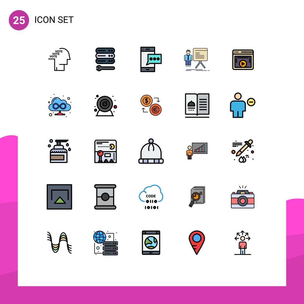 modern reeks van 25 gevulde lijn vlak kleuren en symbolen zo net zo diagram zakenman web presentatie telefoon bewerkbare vector ontwerp elementen