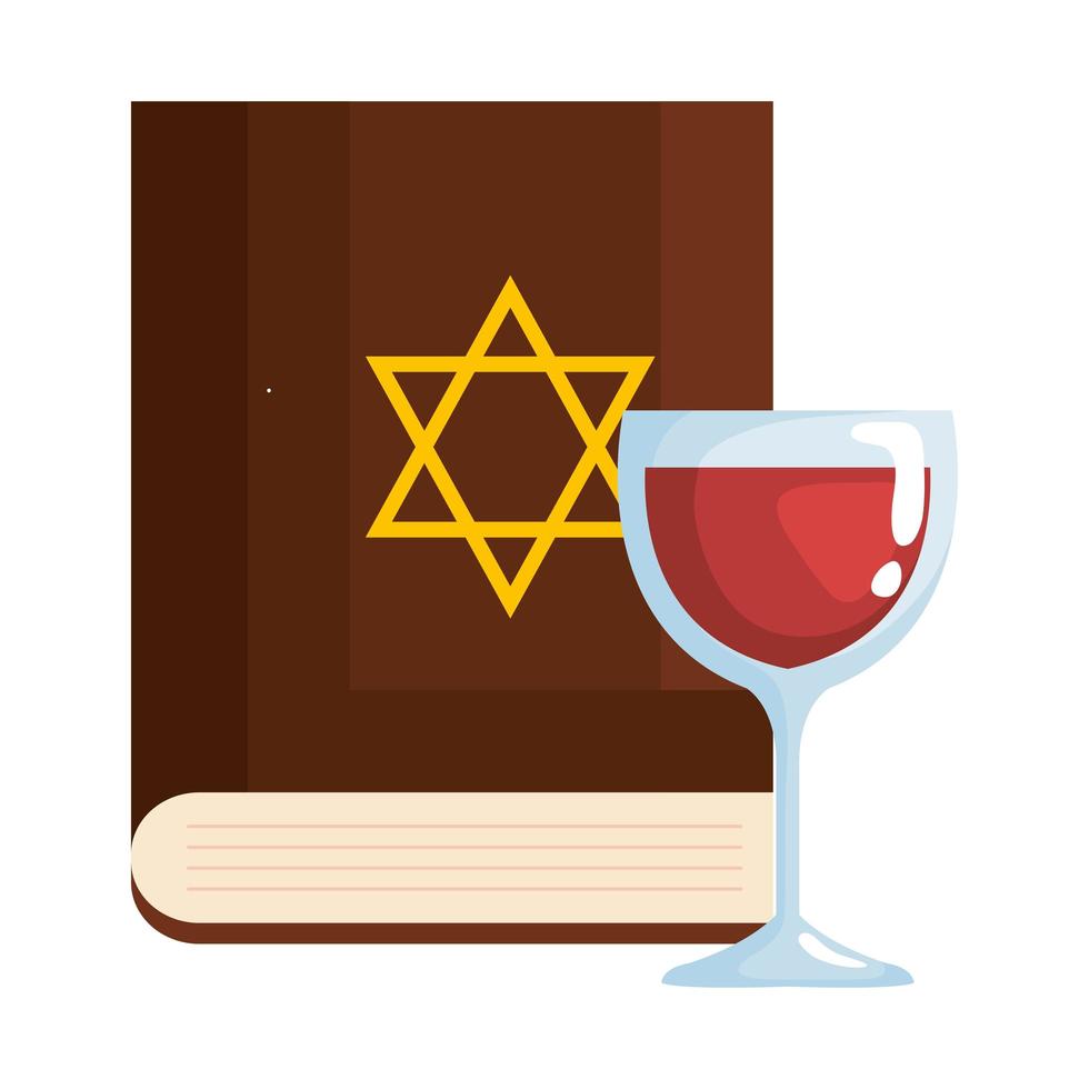 heilig jodendom antiek boek met joodse gouden ster en wijnbeker vector