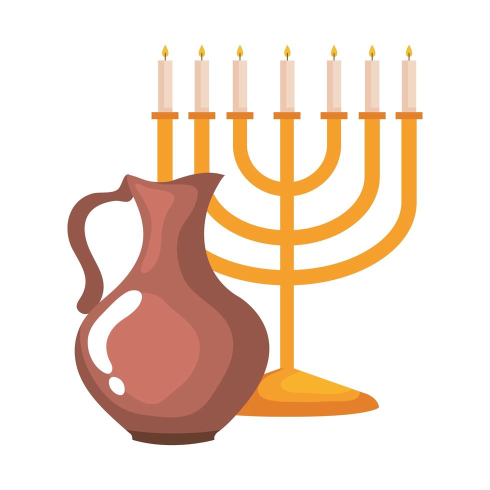 hanukkah kroonluchter gouden en keramische theepot vector