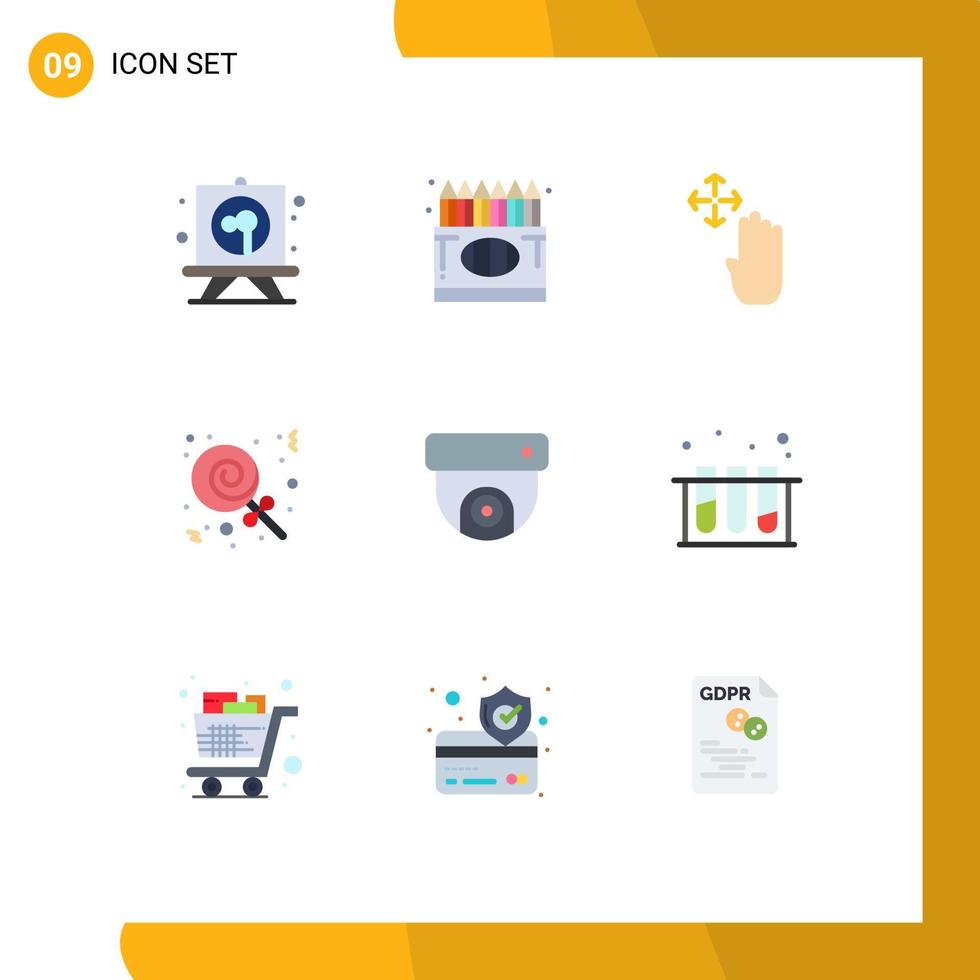 9 thematisch vector vlak kleuren en bewerkbare symbolen van cctv snoepgoed onderwijs Kerstmis houden bewerkbare vector ontwerp elementen