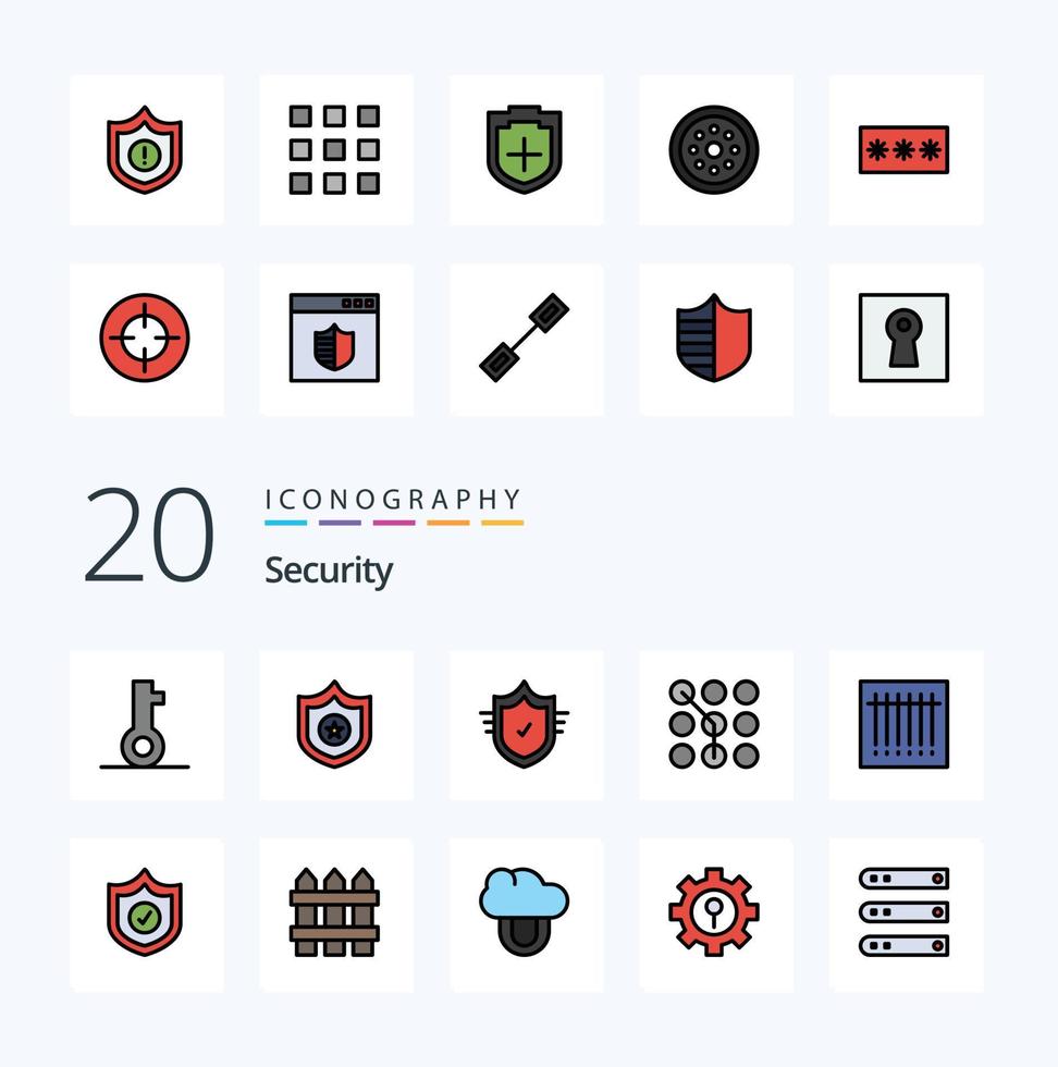 20 veiligheid lijn gevulde kleur icoon pak Leuk vinden code veiligheid bescherming wachtwoord code vector