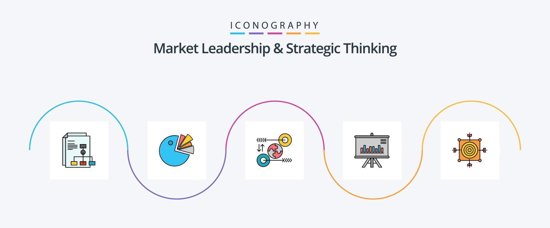 markt leiderschap en strategisch denken lijn gevulde vlak 5 icoon pak inclusief . grafiek. puzzel. project. relevant vector