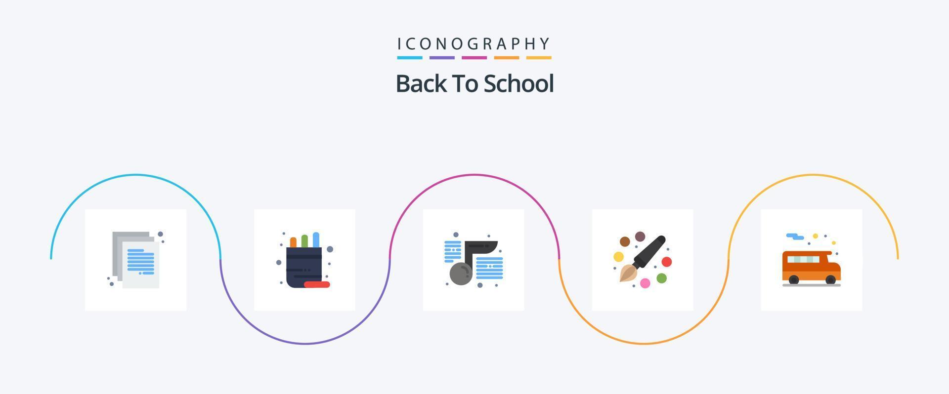 terug naar school- vlak 5 icoon pak inclusief school. schilderen. muziek. onderwijs. kleur vector