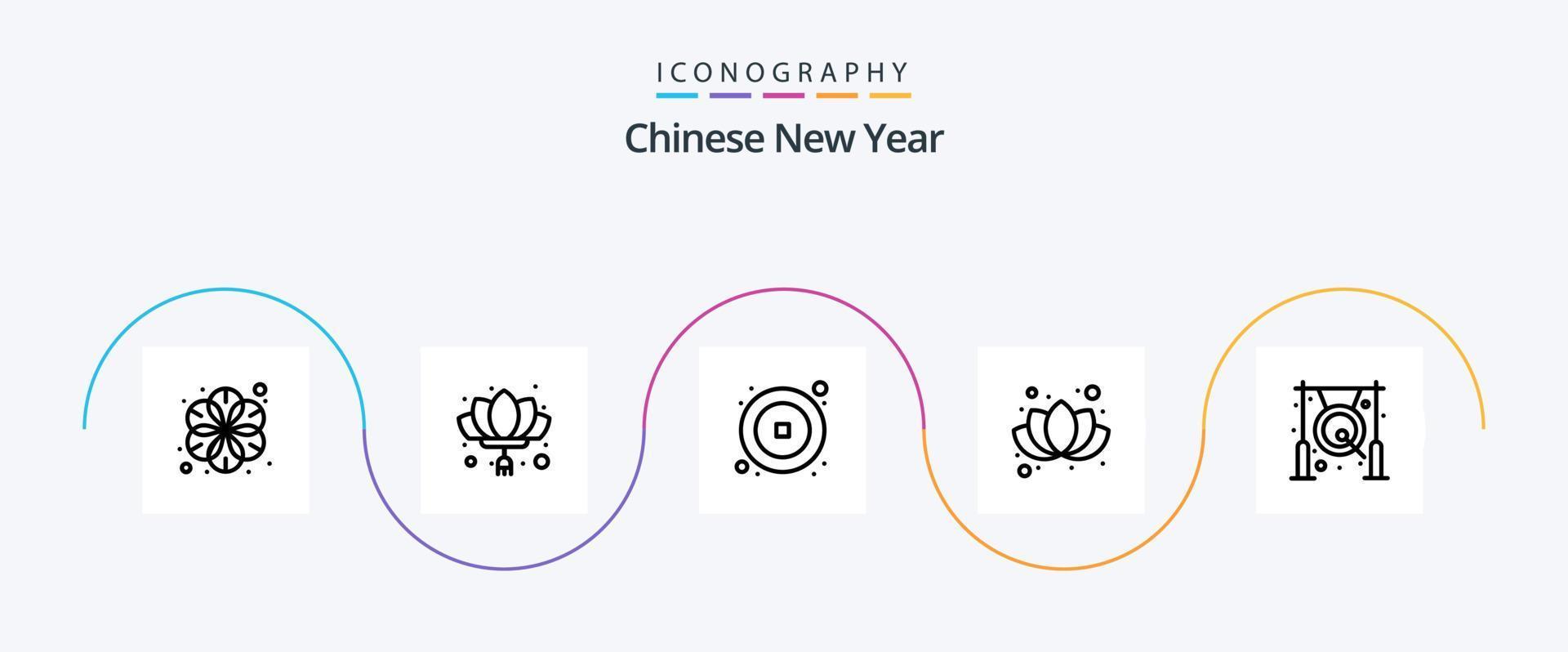 Chinese nieuw jaar lijn 5 icoon pak inclusief klok. pruim. nieuw jaar. bloem. jaar vector