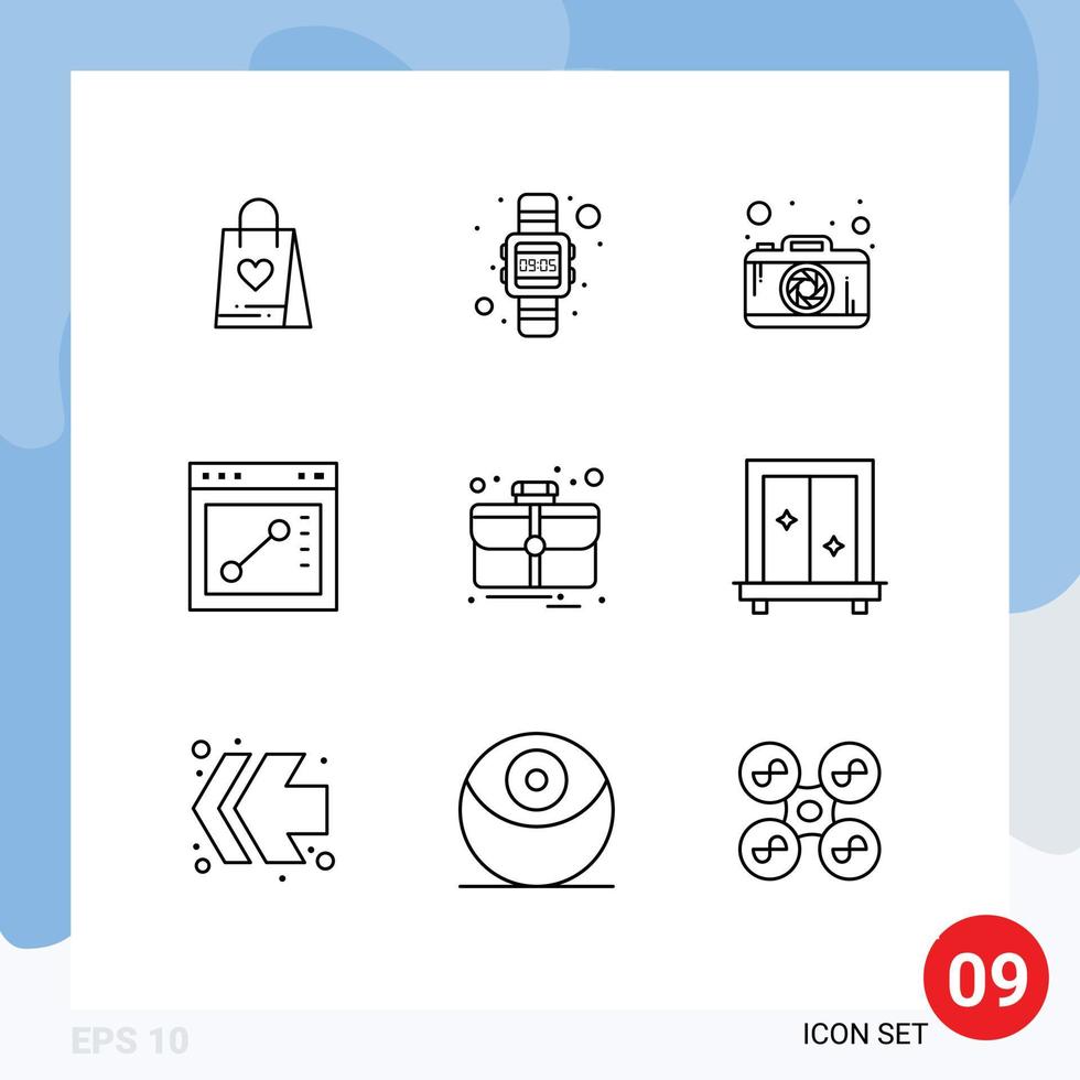 9 creatief pictogrammen modern tekens en symbolen van venster portefeuille foto geval trek bewerkbare vector ontwerp elementen