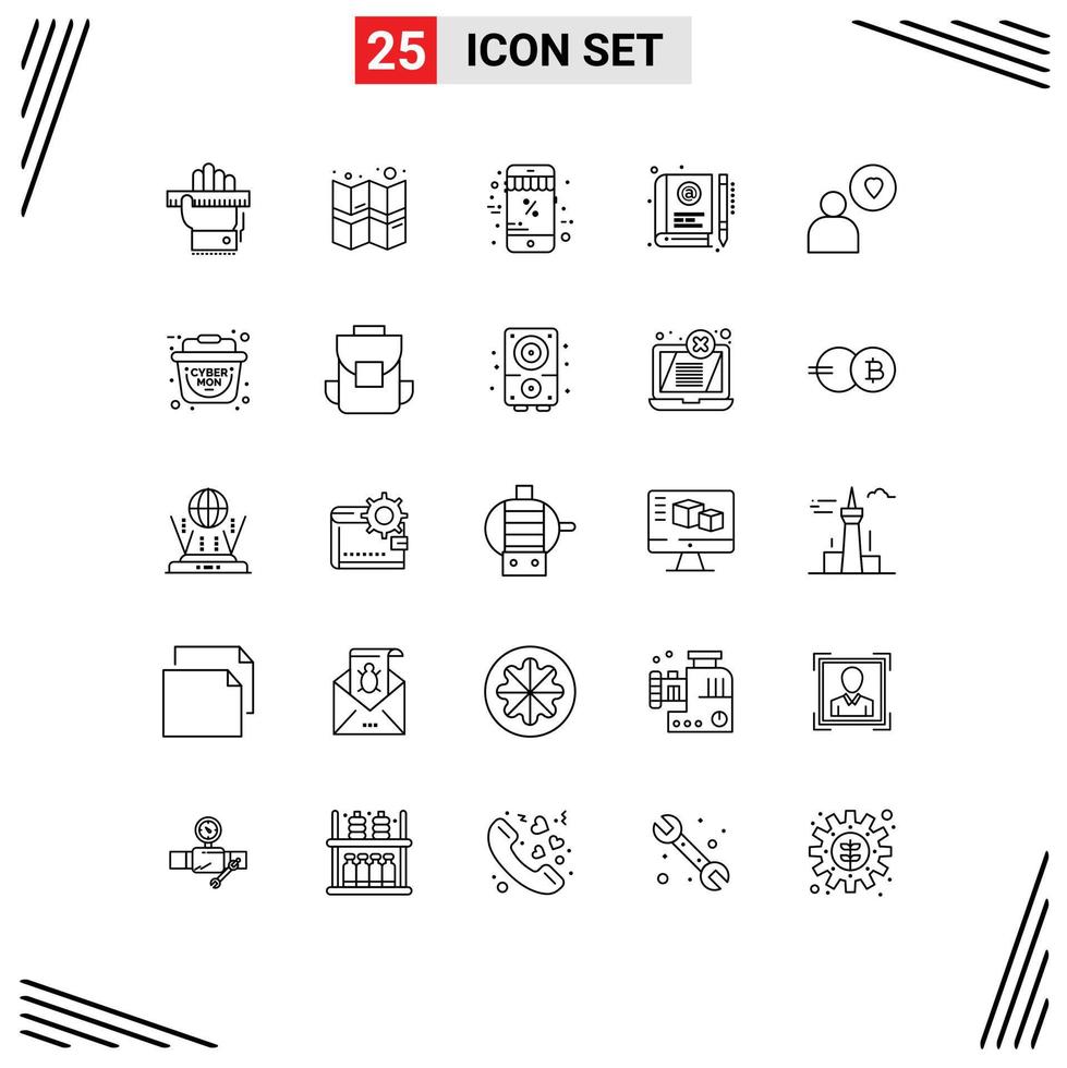 voorraad vector icoon pak van 25 lijn tekens en symbolen voor aan het leren aan het leren online e boek bewerkbare vector ontwerp elementen