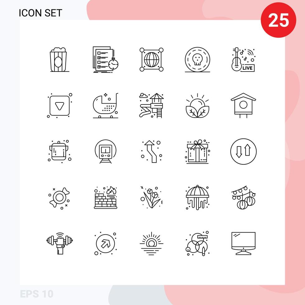 reeks van 25 modern ui pictogrammen symbolen tekens voor muziek- nieuws halloween tijd dollar scince bewerkbare vector ontwerp elementen
