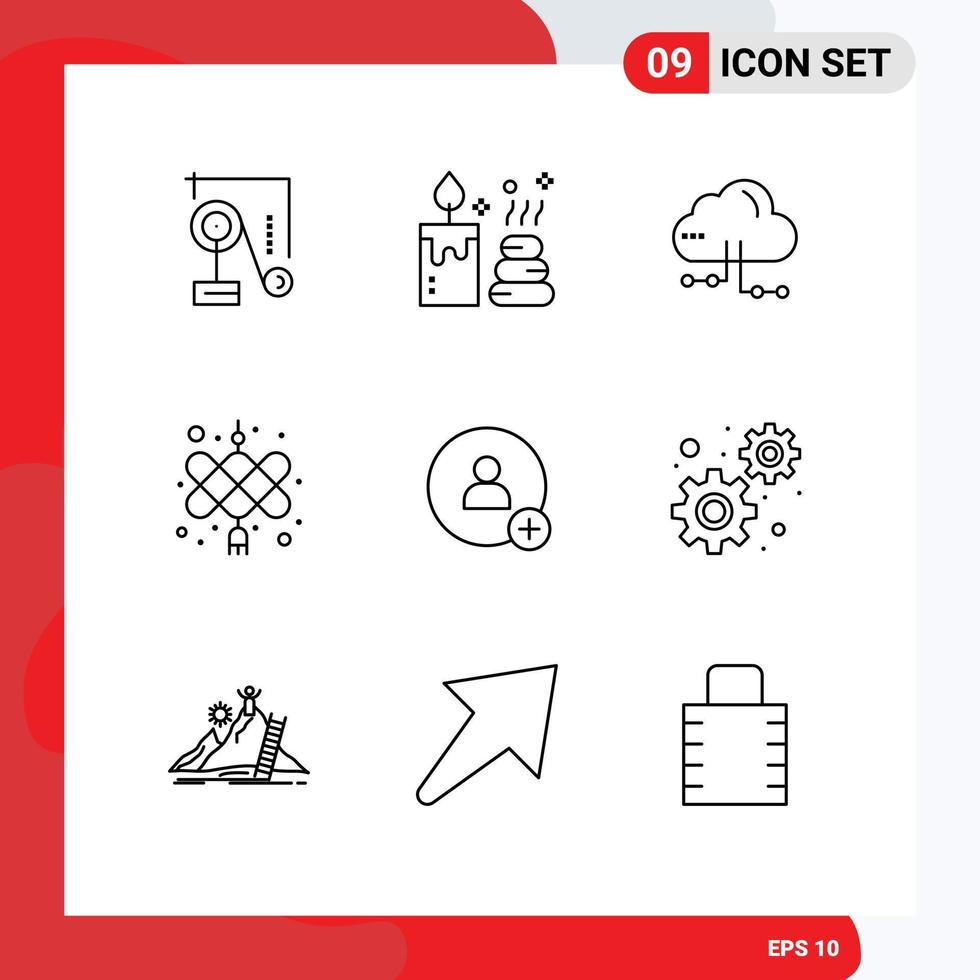universeel icoon symbolen groep van 9 modern contouren van ontwikkeling contact delen toevoegen CNY bewerkbare vector ontwerp elementen