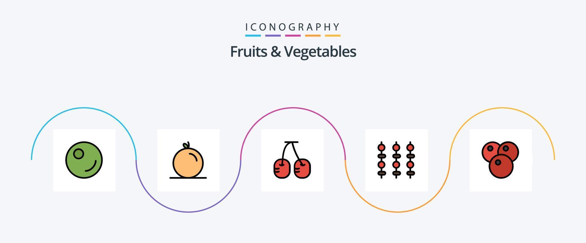 fruit en groenten lijn gevulde vlak 5 icoon pak inclusief . grillen. fruit. kers vector