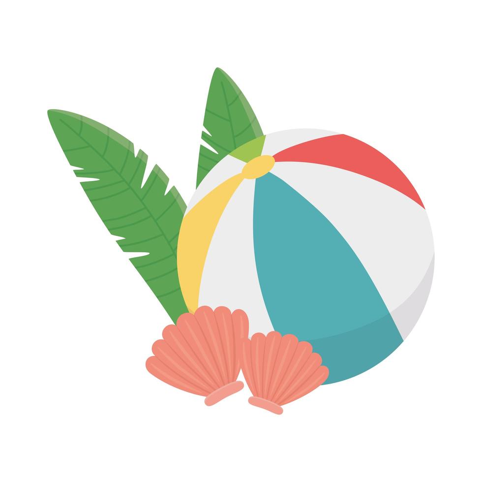 zomer reizen en vakantie strandbal zeeschelpen bladeren geïsoleerde design icoon vector