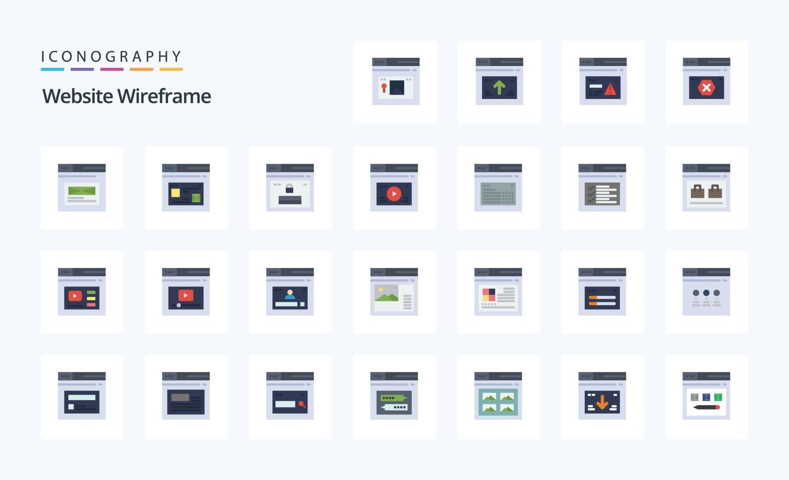 25 website wireframe vlak kleur icoon pak vector