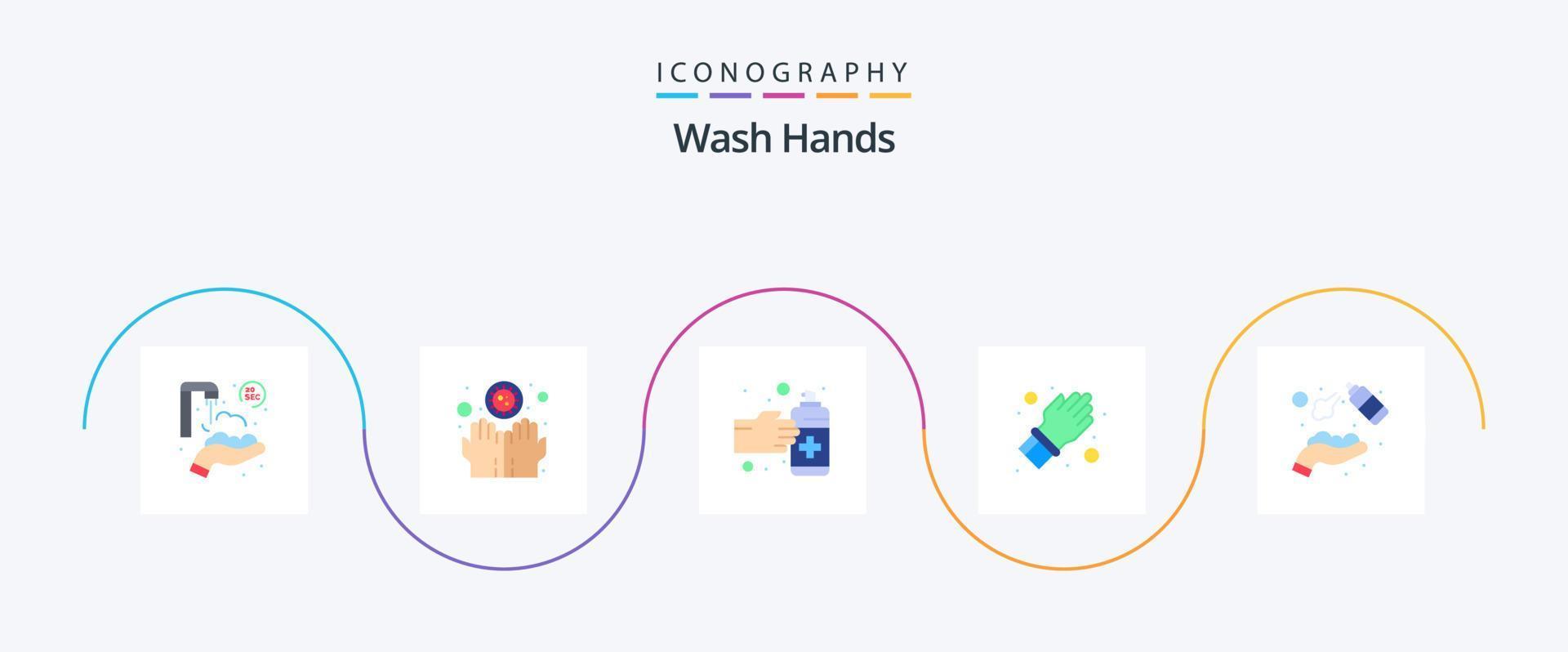 wassen handen vlak 5 icoon pak inclusief schoon. zorg. gebaren. beschermen. handschoen vector