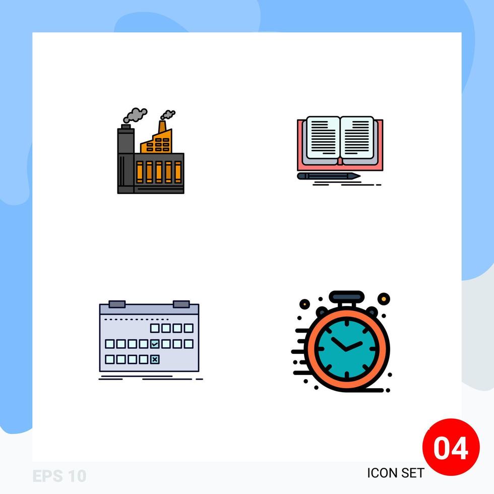 gevulde lijn vlak kleur pak van 4 universeel symbolen van industrie kalender fabriek roman evenement bewerkbare vector ontwerp elementen