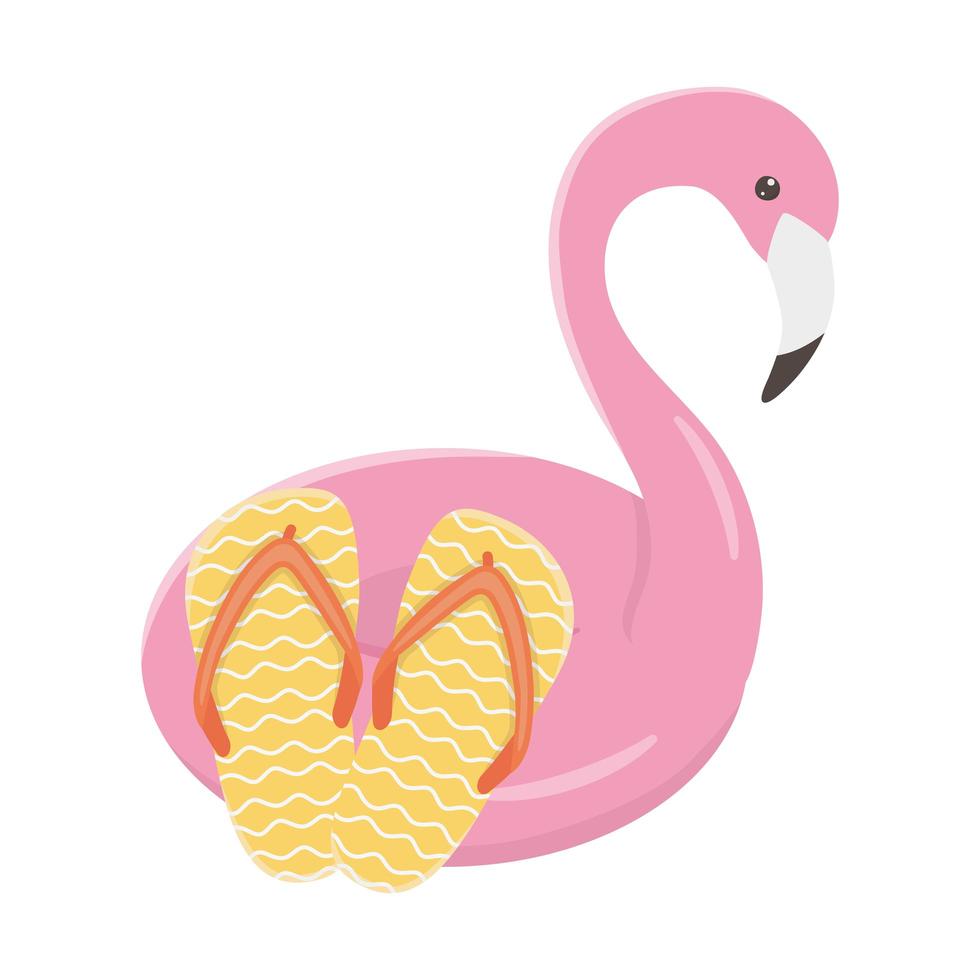 zomerreizen en vakantie float flamingo en flip-flops vector