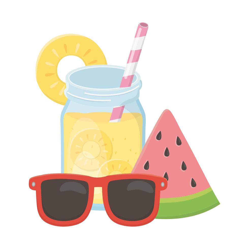 zomerreizen en vakantie plakje watermeloen zonnebril en sap vector