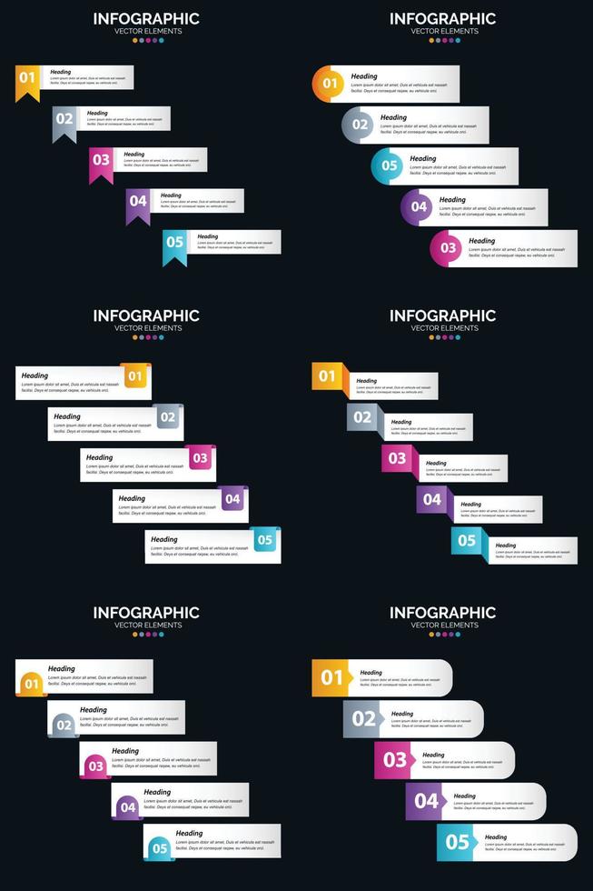 vector 6 infographics pak presentatie glijbaan sjabloon 5 stappen fiets diagrammen en tijdlijnen