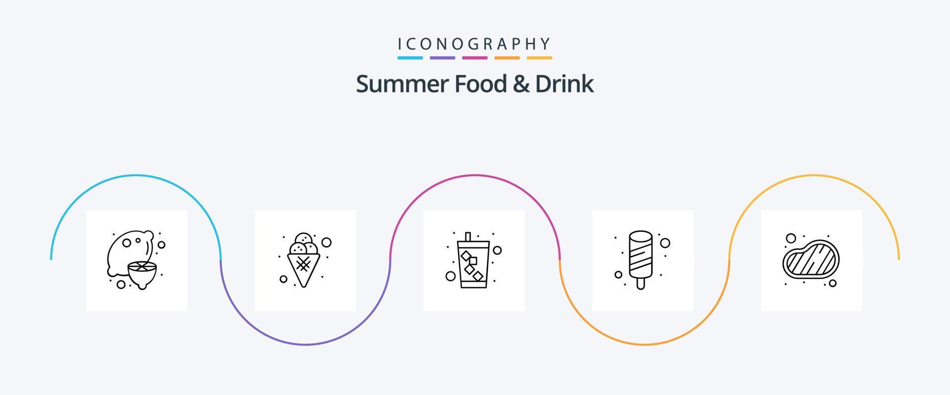 zomer voedsel en drinken lijn 5 icoon pak inclusief vlees. ijs room. zoet. voedsel. water vector