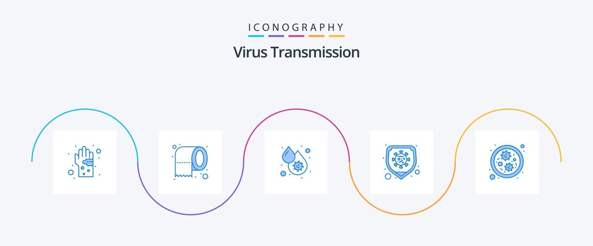 virus transmissie blauw 5 icoon pak inclusief bacterieën. virus. bloed. bescherming. ziekte vector