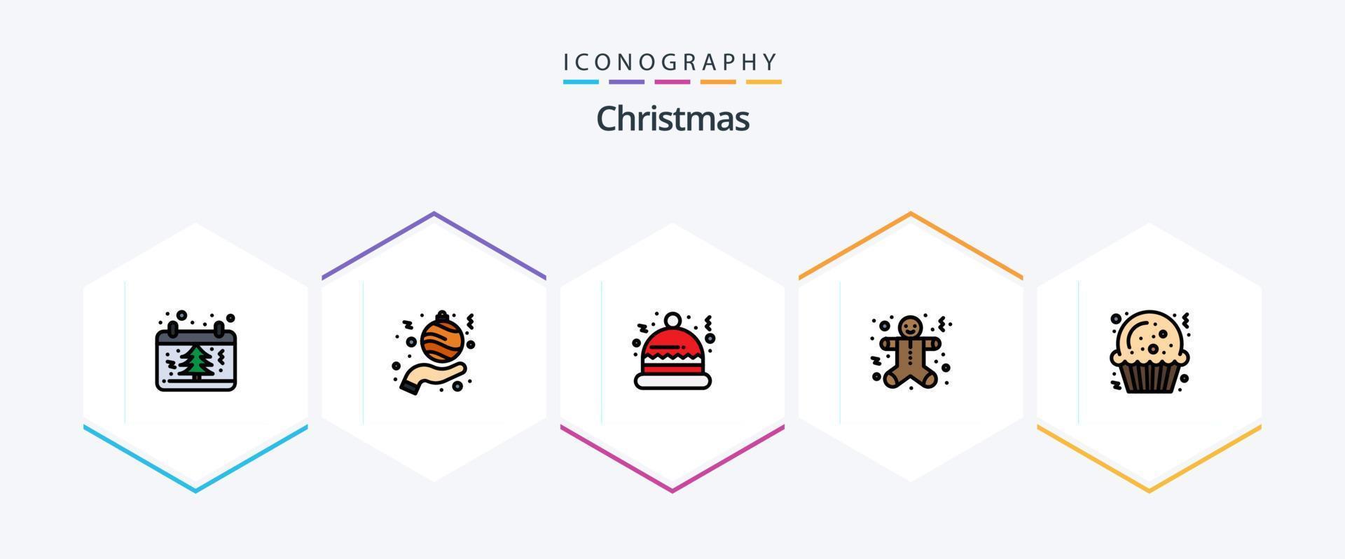 Kerstmis 25 gevulde lijn icoon pak inclusief koekje. vakantie. hand. peperkoek Heren. Kerstmis vector