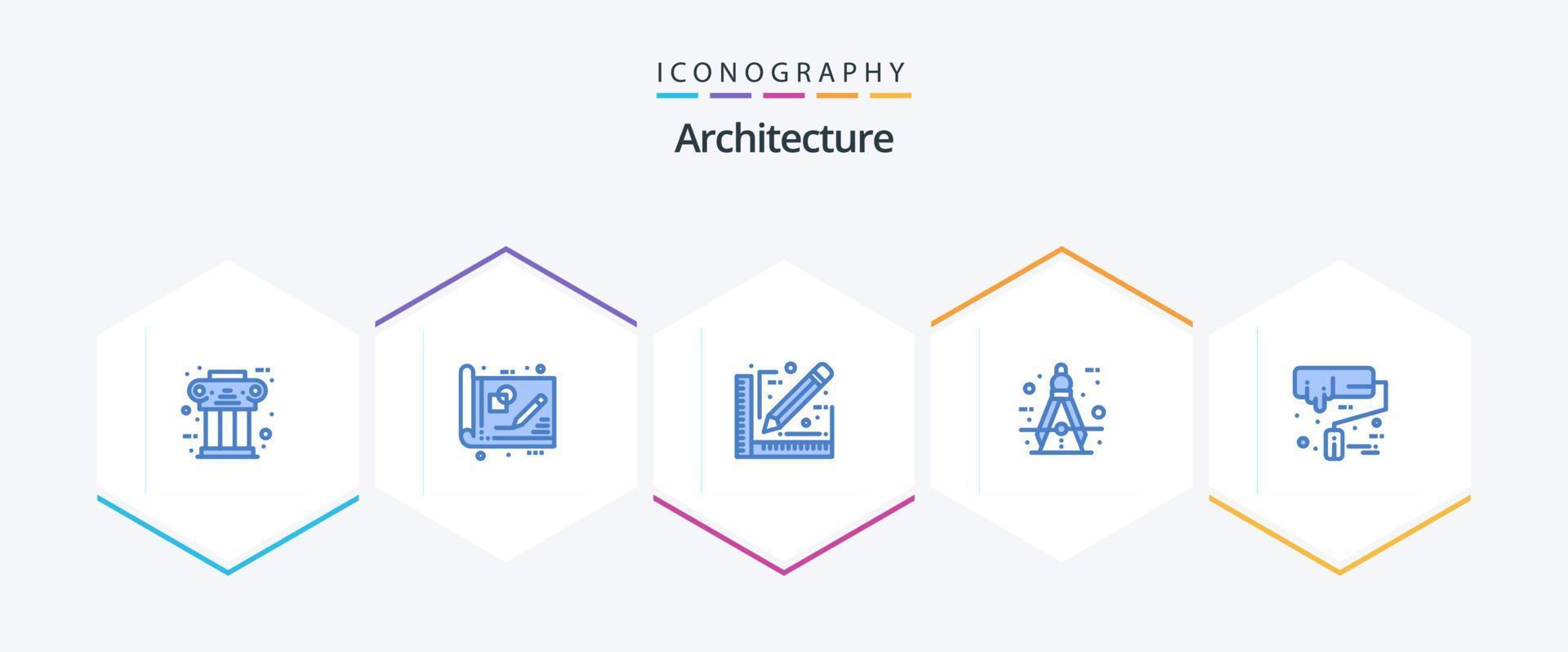 architectuur 25 blauw icoon pak inclusief meeteenheid. cirkel. tekening. architect. document vector