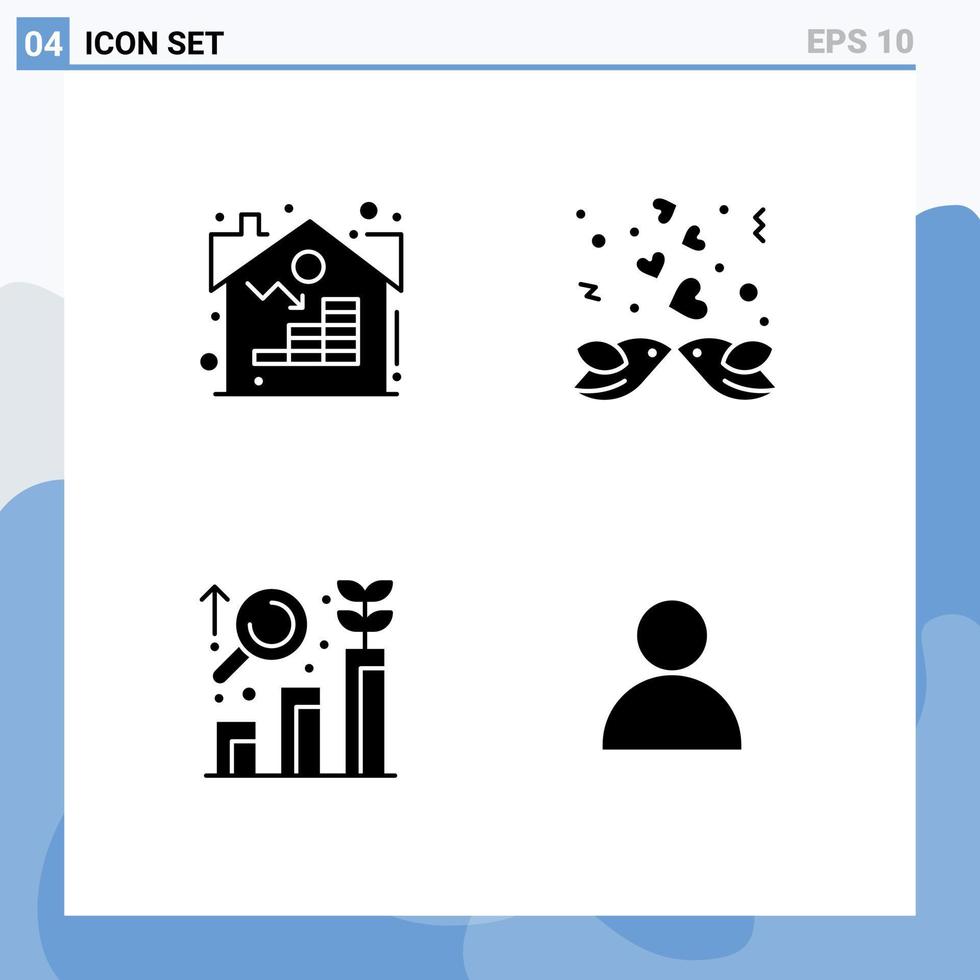 pictogram reeks van 4 gemakkelijk solide glyphs van landgoed analyse Bedrijfsmiddel hart groei bewerkbare vector ontwerp elementen