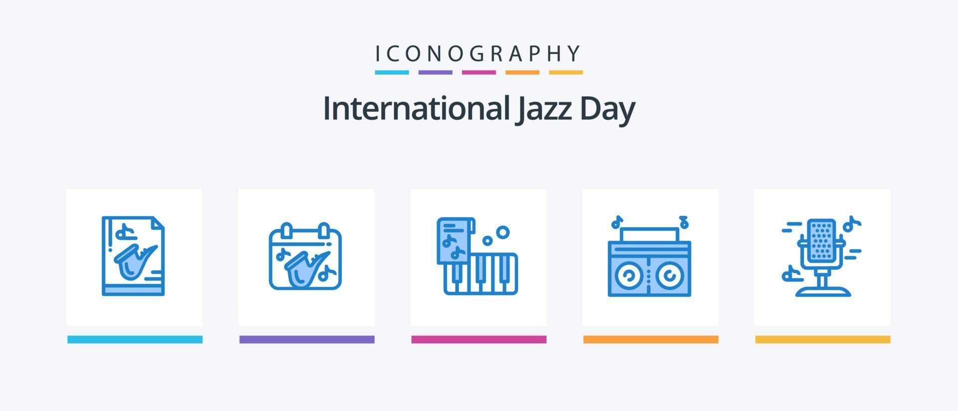 Internationale jazz- dag blauw 5 icoon pak inclusief muziek. geluid. saxofoon. radio. muziek. creatief pictogrammen ontwerp vector
