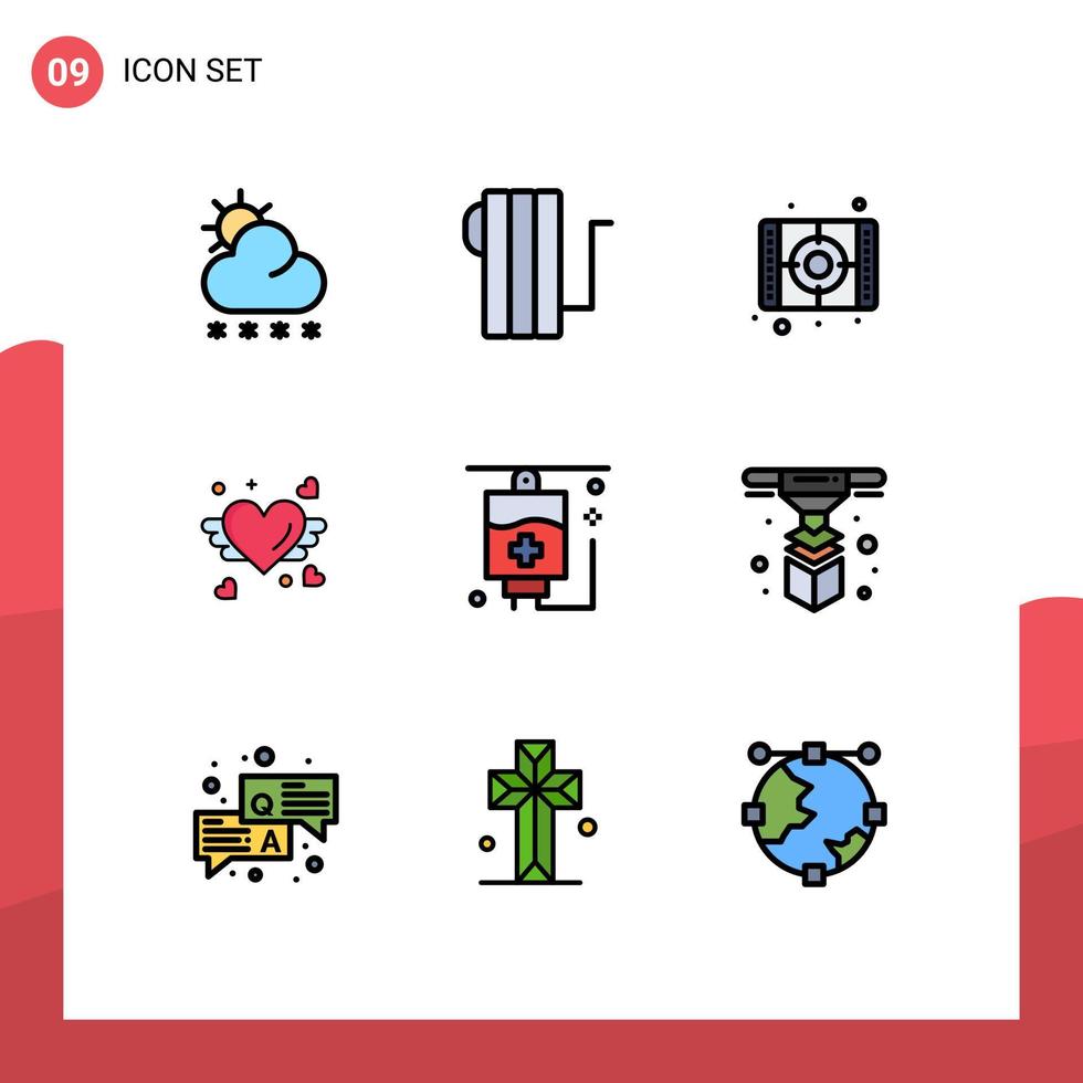 mobiel koppel gevulde lijn vlak kleur reeks van 9 pictogrammen van ziekenhuis bruiloft film hart houden van bewerkbare vector ontwerp elementen