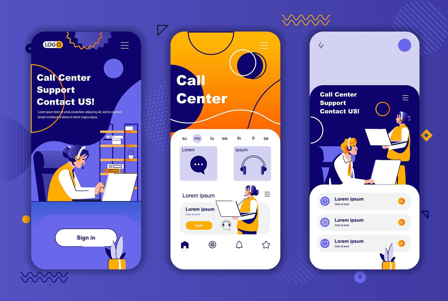 callcenter unieke ontwerpkit voor verhalen op sociale netwerken. vector