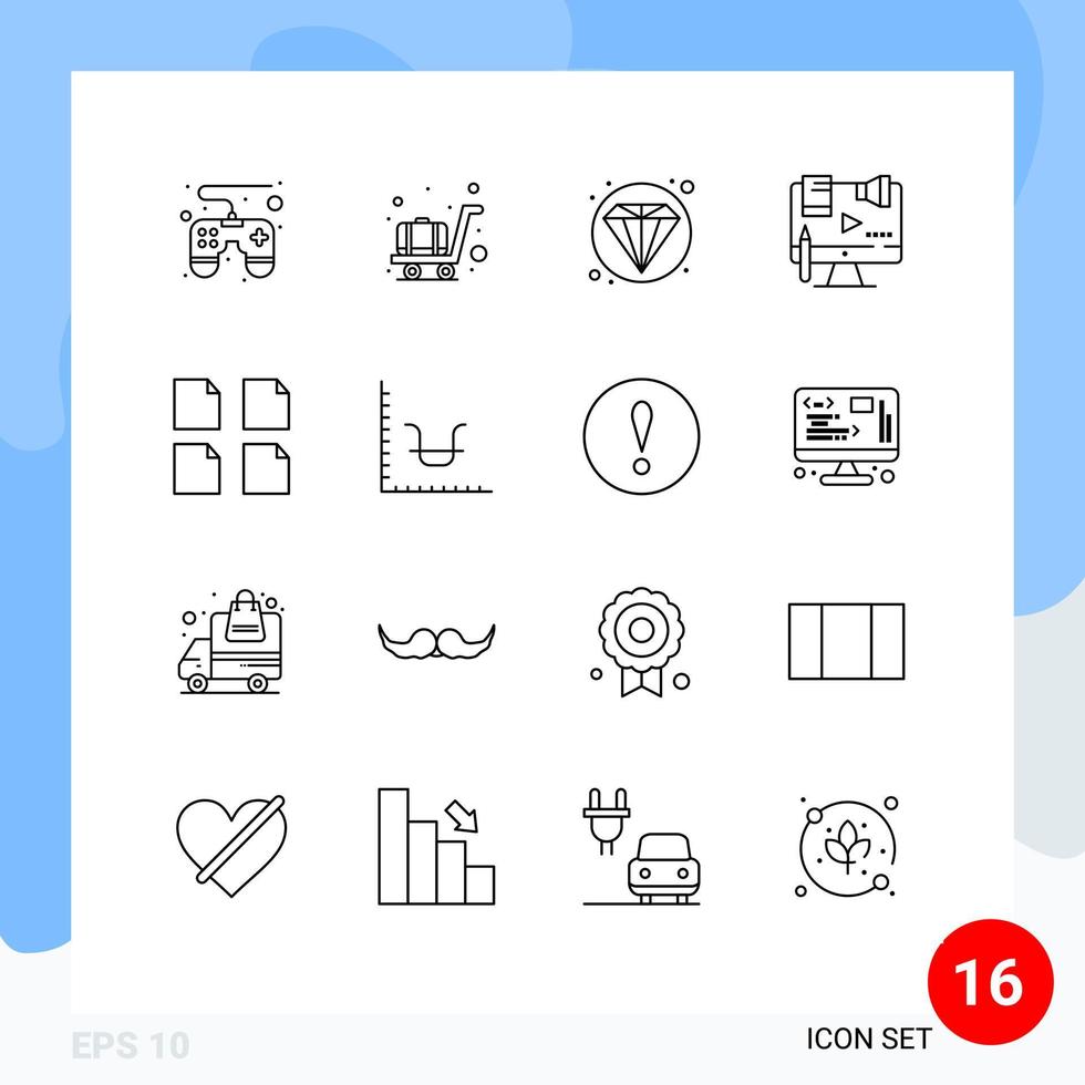 16 universeel contouren reeks voor web en mobiel toepassingen bedrijf bestanden diamant documenten digitaal bewerkbare vector ontwerp elementen