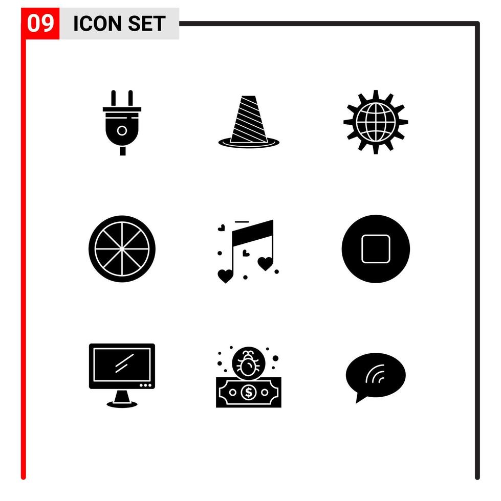 pictogram reeks van 9 gemakkelijk solide glyphs van citrus werk hou op uitrusting ontwikkelen bewerkbare vector ontwerp elementen