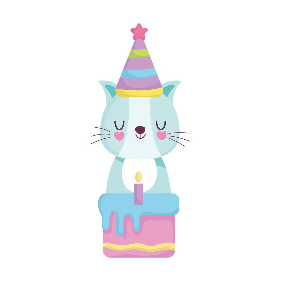 babydouche, schattige kat met hoedcake, kondig pasgeboren welkomstkaart aan vector
