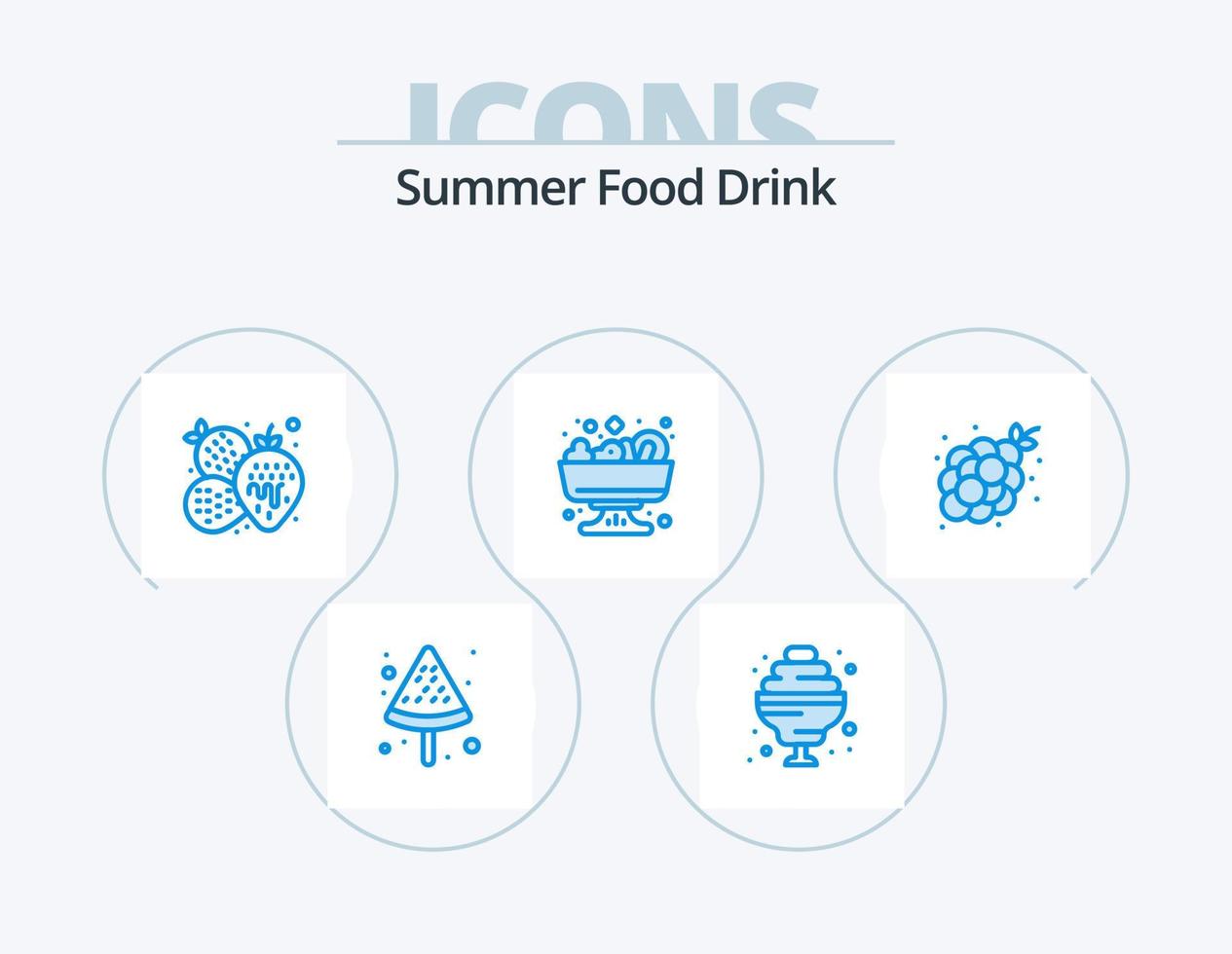 zomer voedsel drinken blauw icoon pak 5 icoon ontwerp. zomer. fruit. fruit. voedsel. zomer vector
