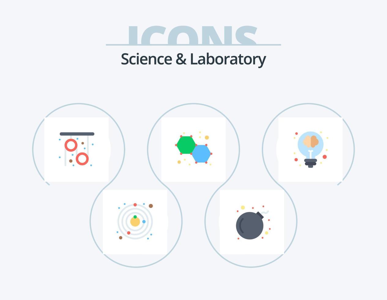 wetenschap vlak icoon pak 5 icoon ontwerp. licht. creatief. katrol. lamp. chemie vector