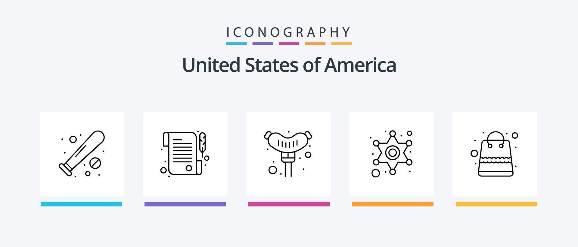 Verenigde Staten van Amerika lijn 5 icoon pak inclusief fles. Patat. Verenigde Staten van Amerika. voedsel. Amerikaans bal. creatief pictogrammen ontwerp vector