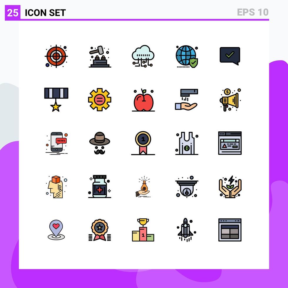 pictogram reeks van 25 gemakkelijk gevulde lijn vlak kleuren van toespraak goedkeuren beheren beveiligen website bewerkbare vector ontwerp elementen