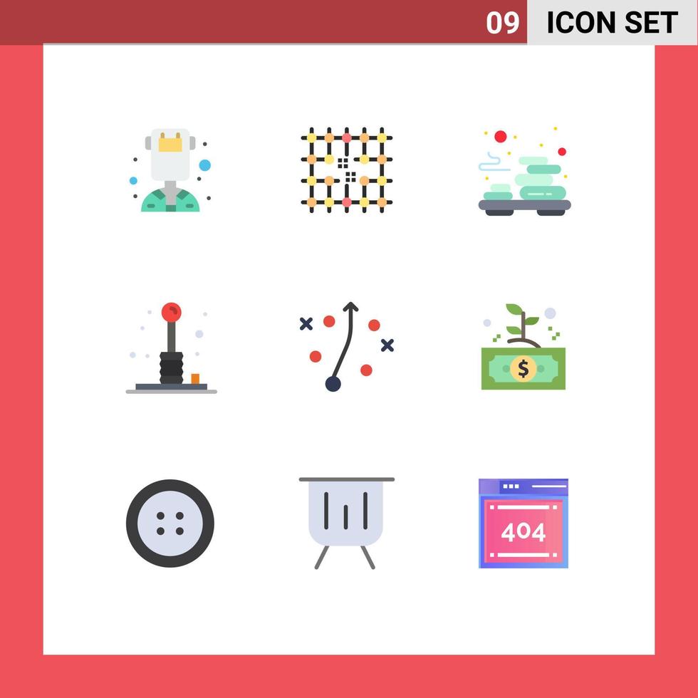 modern reeks van 9 vlak kleuren pictogram van recreatie spellen materiaal pret massage bewerkbare vector ontwerp elementen