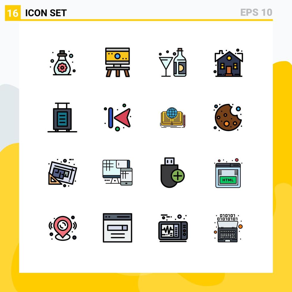 16 vlak kleur gevulde lijn concept voor websites mobiel en apps eigendom huis drinken huis glas bewerkbare creatief vector ontwerp elementen