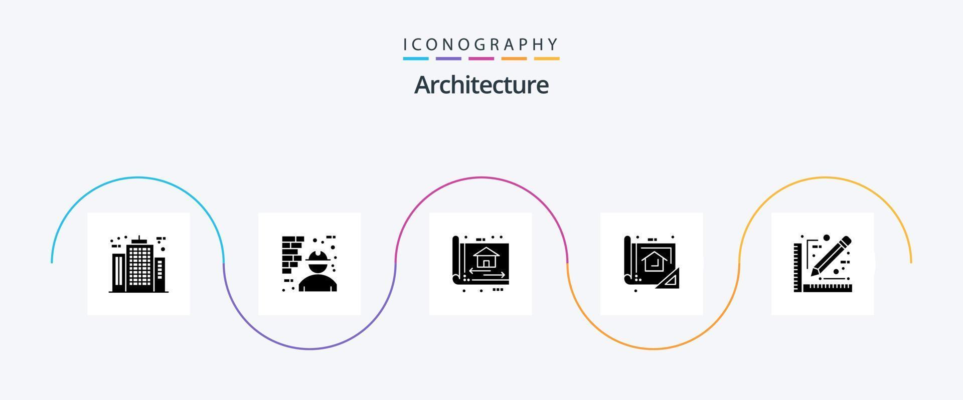 architectuur glyph 5 icoon pak inclusief ontwerp. plan. Mens. ontwerp. bouwen vector