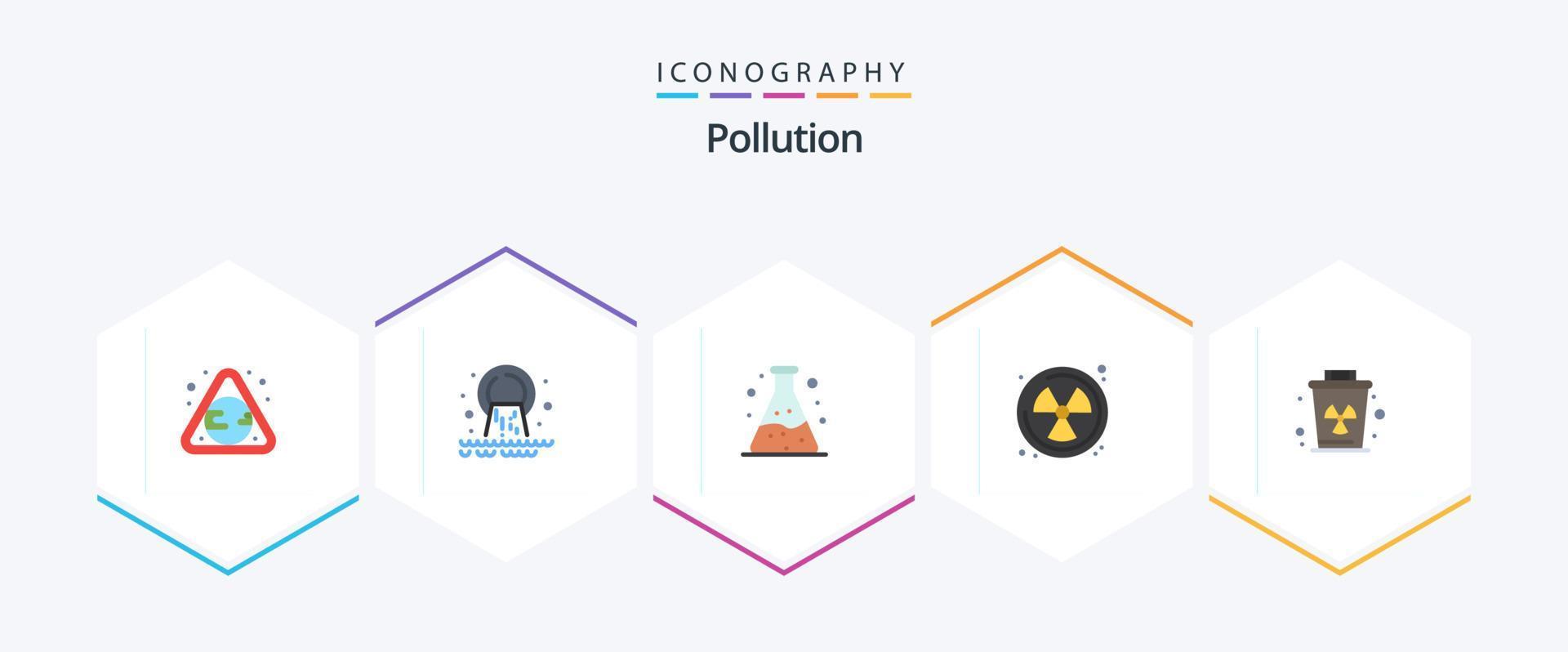 verontreiniging 25 vlak icoon pak inclusief vervuiling. omgeving. afval. afval. nucleair vector