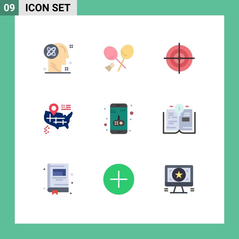 pictogram reeks van 9 gemakkelijk vlak kleuren van app kaart voorjaar plaats cirkel bewerkbare vector ontwerp elementen