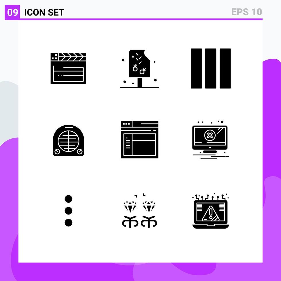 9 universeel solide glyphs reeks voor web en mobiel toepassingen web internet kolom huis kachel bewerkbare vector ontwerp elementen