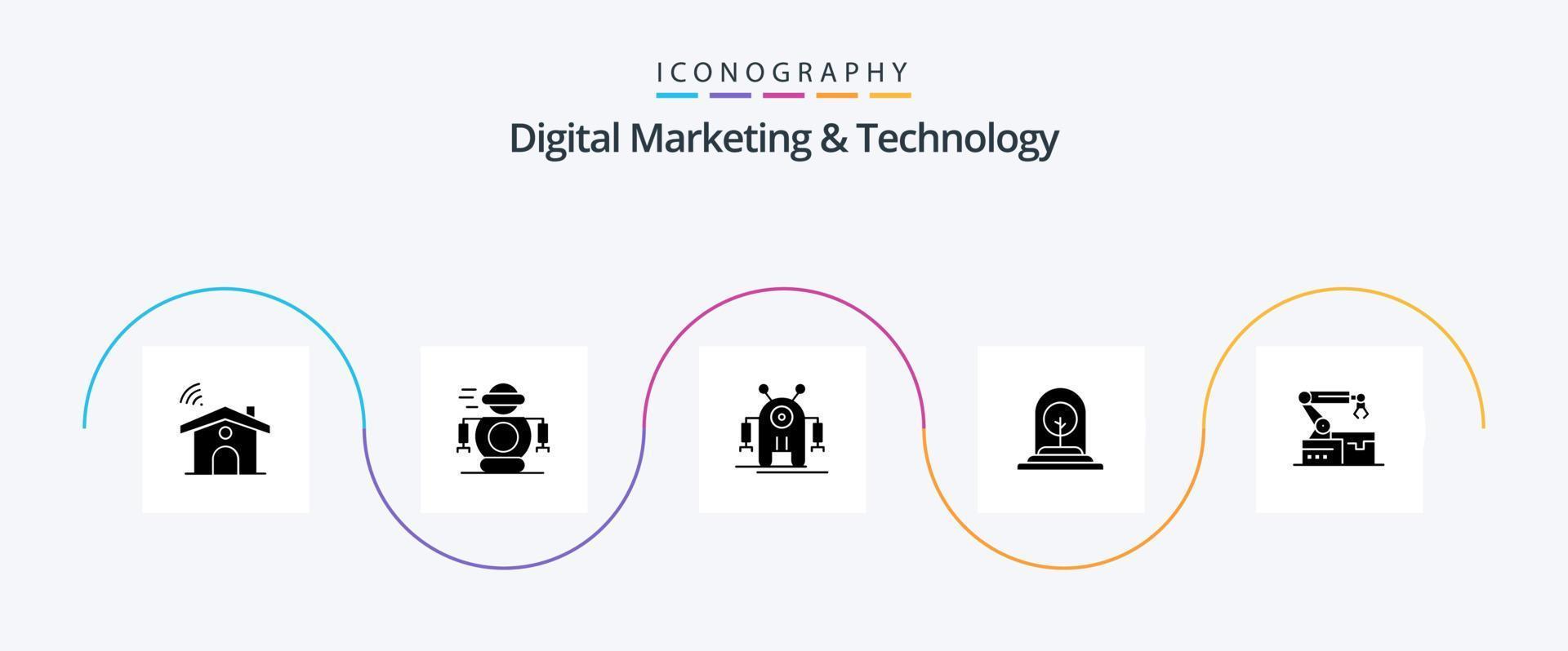 digitaal afzet en technologie glyph 5 icoon pak inclusief geatomiseerd. boom. menselijk. bedrijf. groei vector