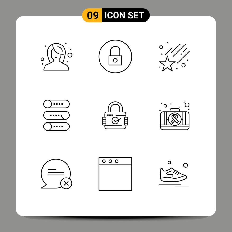 reeks van 9 modern ui pictogrammen symbolen tekens voor veiligheid slot vallend Aan uit apparaat bewerkbare vector ontwerp elementen