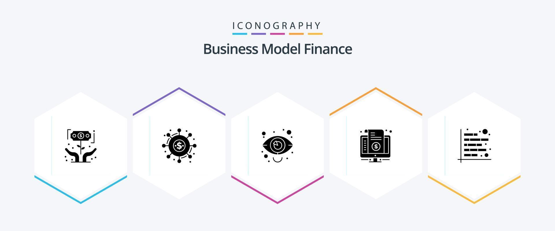 financiën 25 glyph icoon pak inclusief factuur. rekening. bijdrage. visie. markt vector