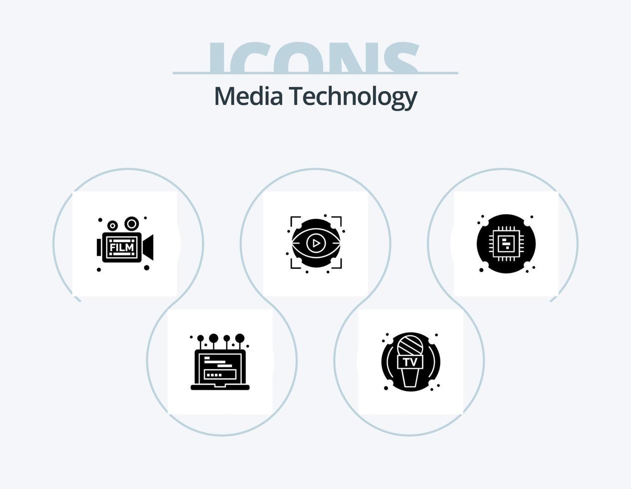 media technologie glyph icoon pak 5 icoon ontwerp. chippen. visie. camera. oogbol. film vector
