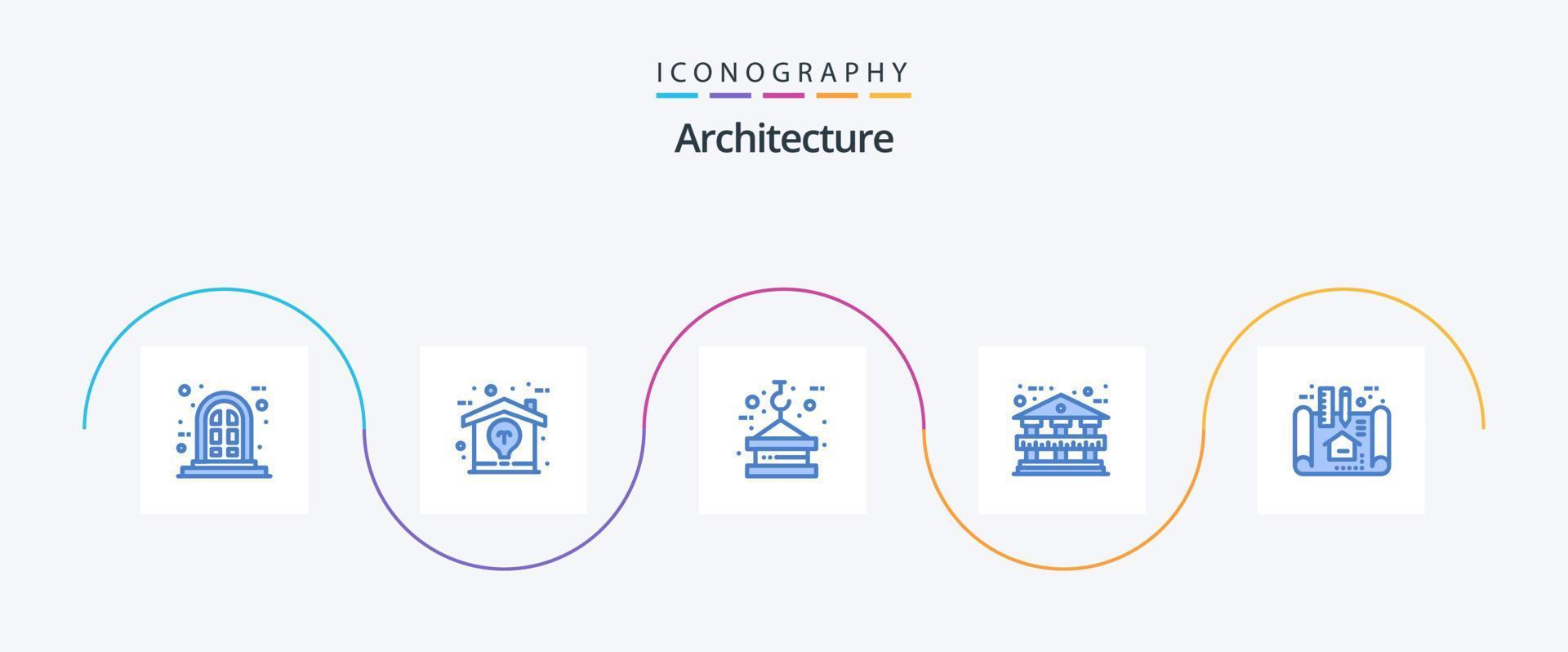 architectuur blauw 5 icoon pak inclusief plan. appartement. haak. bank gebouw. architectuur vector