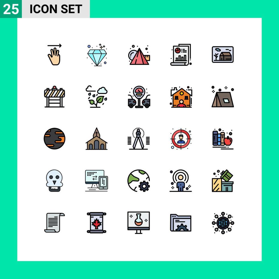 25 universeel gevulde lijn vlak kleuren reeks voor web en mobiel toepassingen eigendom landgoed kunsten diagram bar bewerkbare vector ontwerp elementen