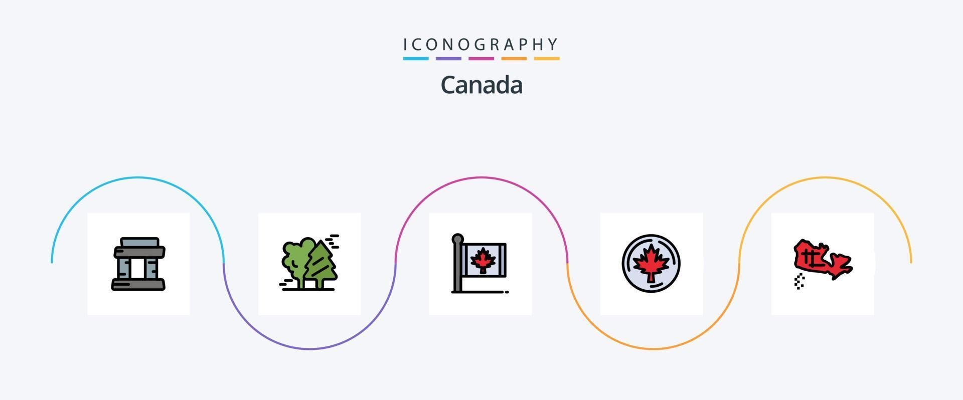 Canada lijn gevulde vlak 5 icoon pak inclusief Canada. blad. vlag. Canada. esdoorn- vector